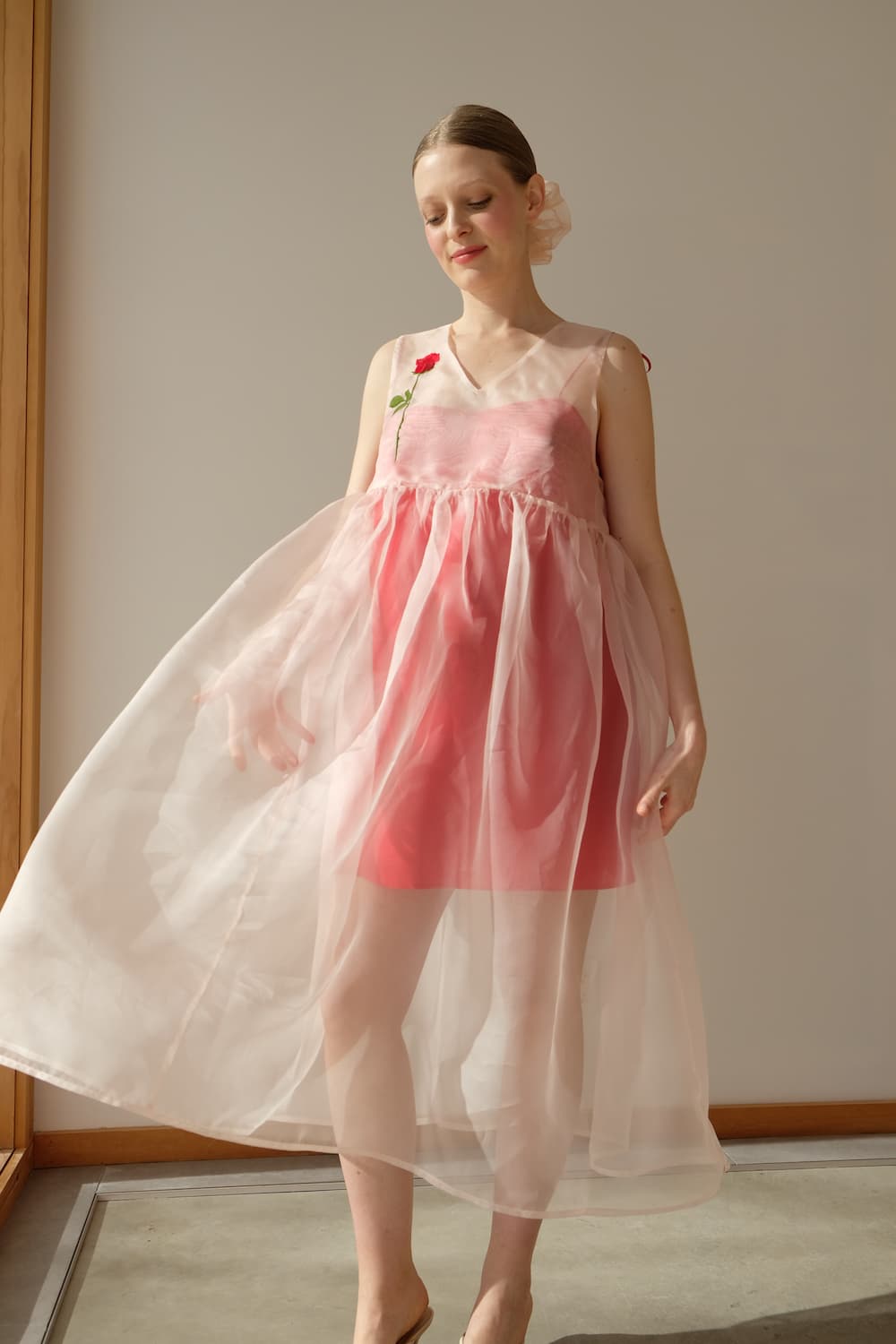 silk organza overlay dress Byvarga Lily Organza Flower Overlay Maxi Dress