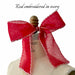 A red Silk Ribbon — Classic by Noémiah, sheer with scalloped ivory embroidery, is tied in a large bow around a dress form’s neck. Above it, the text reads: Red embroidered in ivory.